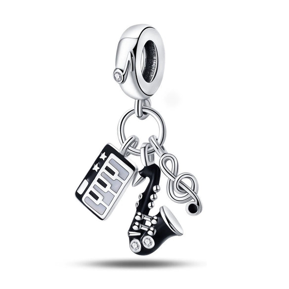 Guitar Headphone Charm Beads Jewelry Accessories Silverplated Copper Dripping Oil Style Compatible With Pandora Bracelets