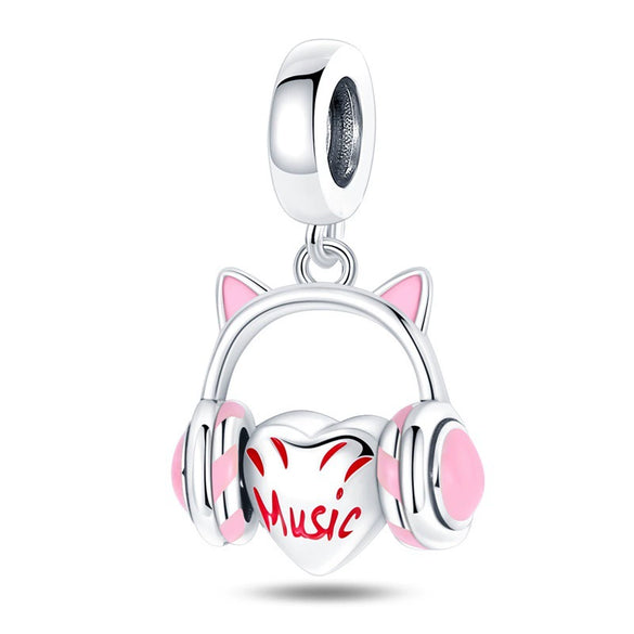 Guitar Headphone Charm Beads Jewelry Accessories Silverplated Copper Dripping Oil Style Compatible With Pandora Bracelets