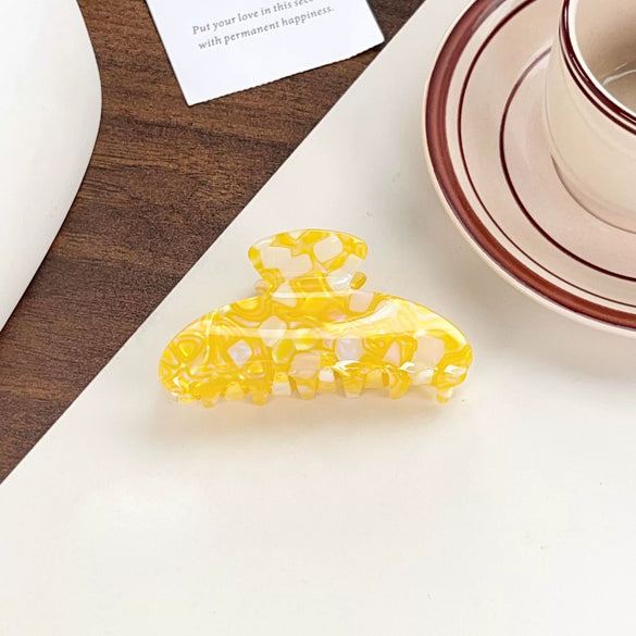 Hair Accessories Acrylic Color Block Printed Heart Shape Sweet Style Grab Clip For Women