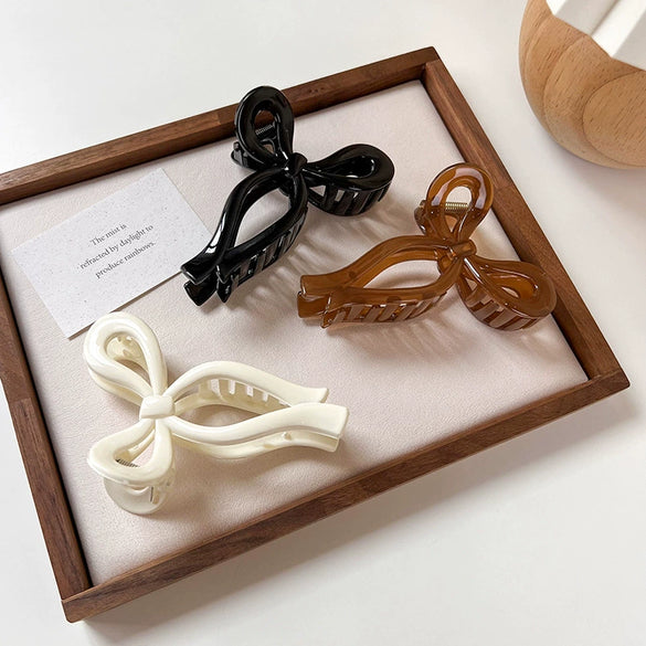 Hair Accessories Acrylic Geometric Stamping Bow Hair Grab Shark Clip For Women