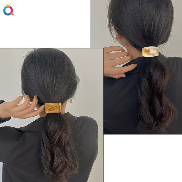 Hair Accessories Acrylic Handmade Geometric Leather Tendon Hair Rope Hair Ring For Women