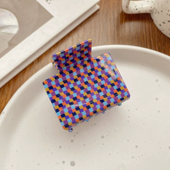 Hair Accessories Acrylic Handmade Grid Pattern Simple Style Small Fresh Women's Grab Clip