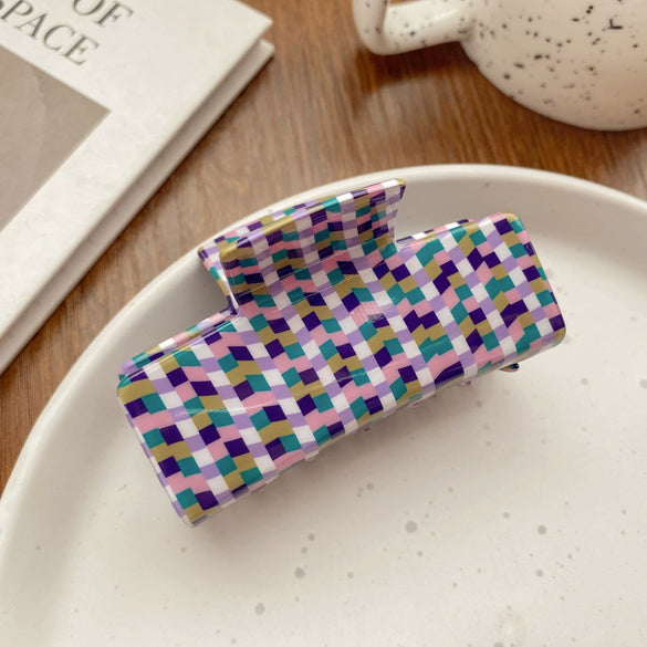 Hair Accessories Acrylic Handmade Grid Pattern Simple Style Small Fresh Women's Grab Clip
