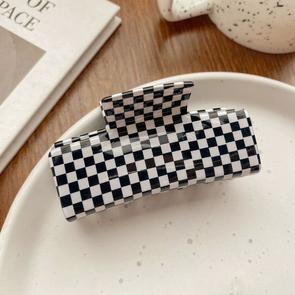 Hair Accessories Acrylic Handmade Grid Pattern Simple Style Small Fresh Women's Grab Clip