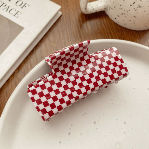 Hair Accessories Acrylic Handmade Grid Pattern Simple Style Small Fresh Women's Grab Clip