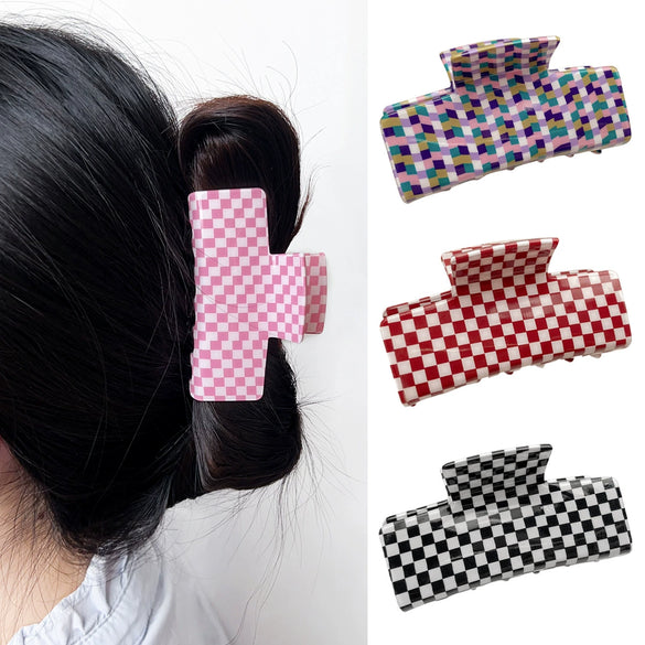Hair Accessories Acrylic Handmade Grid Pattern Simple Style Small Fresh Women's Grab Clip
