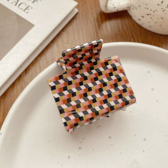 Hair Accessories Acrylic Handmade Grid Pattern Simple Style Small Fresh Women's Grab Clip