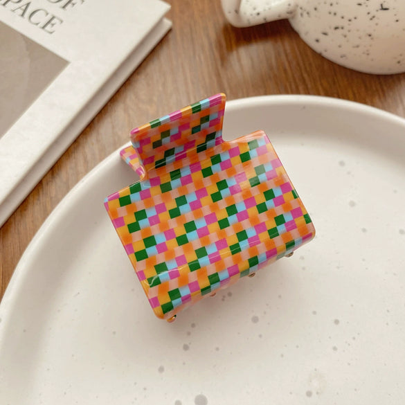 Hair Accessories Acrylic Handmade Grid Pattern Simple Style Small Fresh Women's Grab Clip