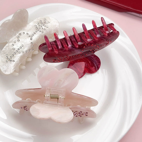 Hair Accessories Acrylic Handmade Rhinestone Loving Catch Clip Hairpin
