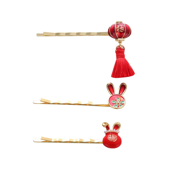 Hair Accessories Alloy Hairpin Electroplating Red Happy Rabbit Style Onecharacter Clip For Women