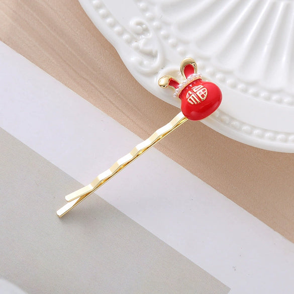 Hair Accessories Alloy Hairpin Electroplating Red Happy Rabbit Style Onecharacter Clip For Women