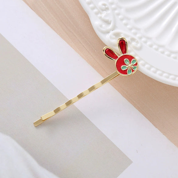 Hair Accessories Alloy Hairpin Electroplating Red Happy Rabbit Style Onecharacter Clip For Women