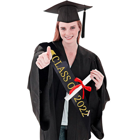 Hair Accessories Alloy Rhinestone Letter Crown Shoulder Strap Ribbon 2Piece Set For Graduation Party