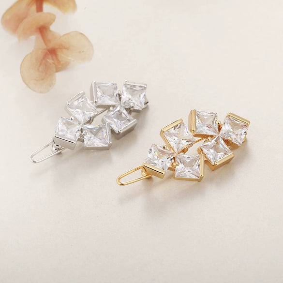 Hair Accessories Alloy Round Fourleaf Clover Sparkling Gem Zircon Electroplated Side Clip For Women