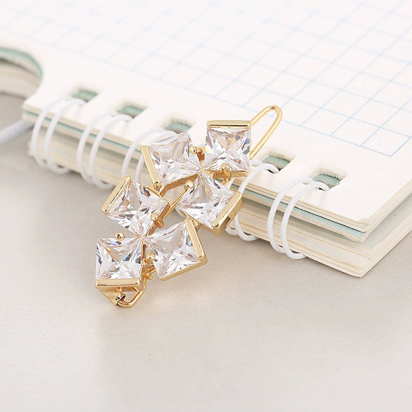 Hair Accessories Alloy Round Fourleaf Clover Sparkling Gem Zircon Electroplated Side Clip For Women