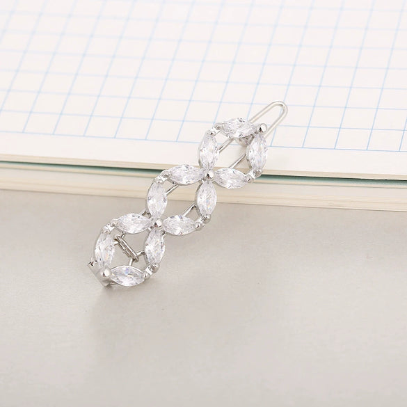 Hair Accessories Alloy Round Fourleaf Clover Sparkling Gem Zircon Electroplated Side Clip For Women