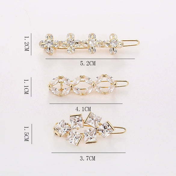 Hair Accessories Alloy Round Fourleaf Clover Sparkling Gem Zircon Electroplated Side Clip For Women