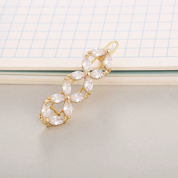 Hair Accessories Alloy Round Fourleaf Clover Sparkling Gem Zircon Electroplated Side Clip For Women