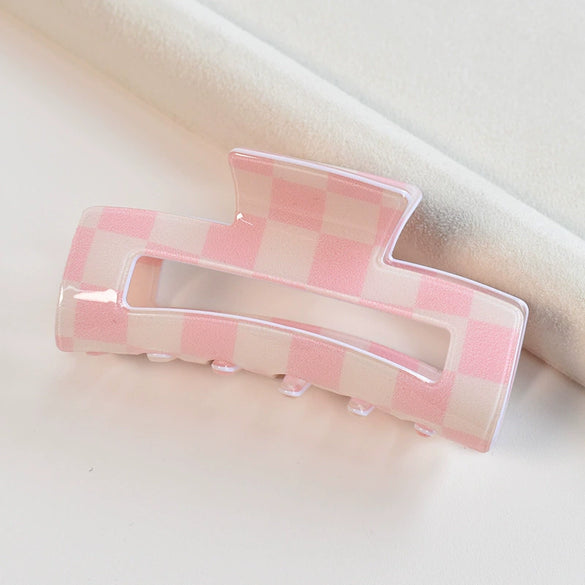 Hair Accessories Black And White Checkerboard Shark Clip Pvc Plastic Resin Painted Square Grab Clip