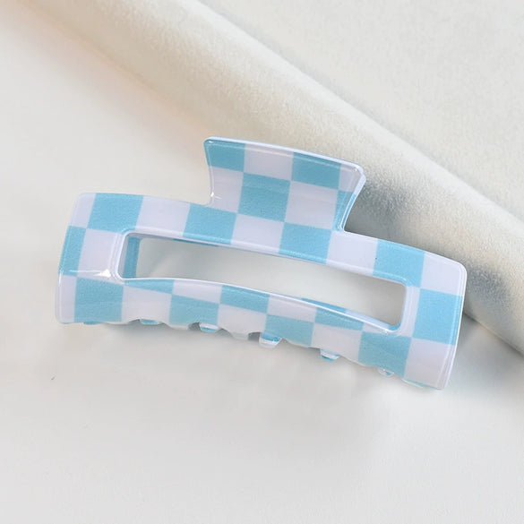 Hair Accessories Black And White Checkerboard Shark Clip Pvc Plastic Resin Painted Square Grab Clip