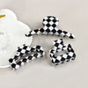 Hair Accessories Black And White Checkerboard Shark Clip Pvc Plastic Resin Painted Square Grab Clip