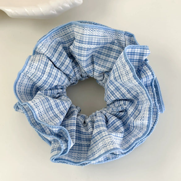 Hair Accessories Blue Lace Plaid Knitted Hair Ring For Women