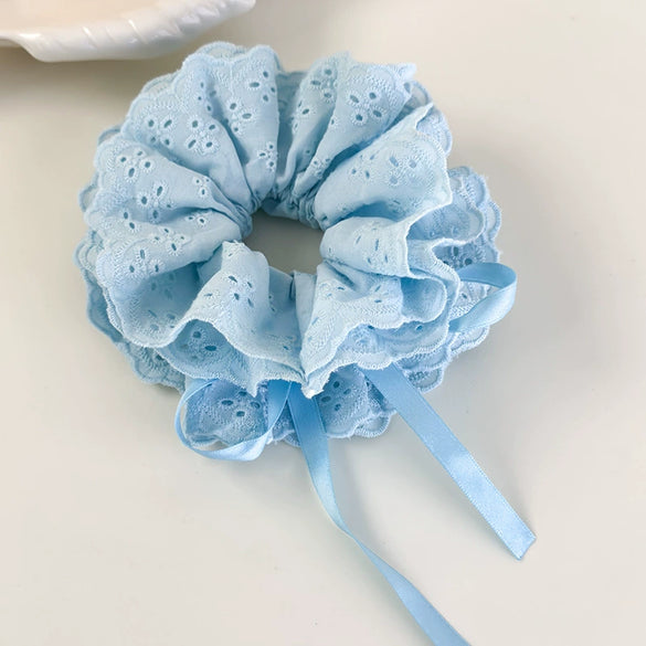 Hair Accessories Blue Lace Plaid Knitted Hair Ring For Women