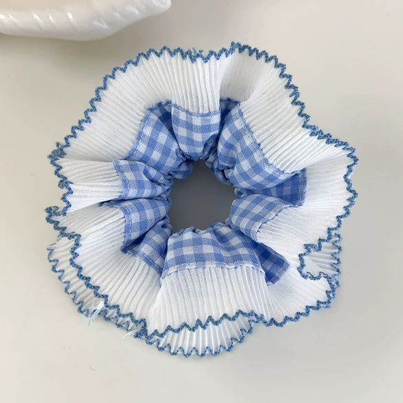 Hair Accessories Blue Lace Plaid Knitted Hair Ring For Women