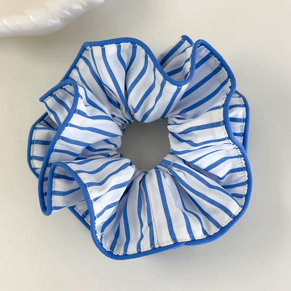 Hair Accessories Blue Lace Plaid Knitted Hair Ring For Women