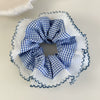 Hair Accessories Blue Lace Plaid Knitted Hair Ring For Women