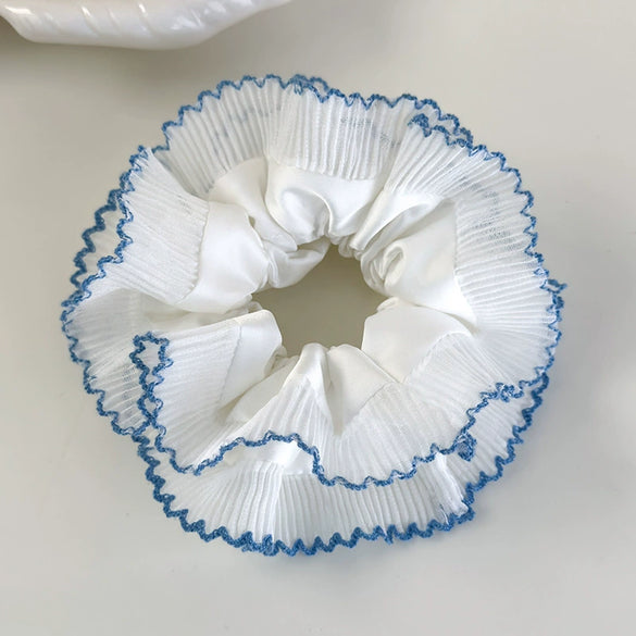 Hair Accessories Blue Lace Plaid Knitted Hair Ring For Women