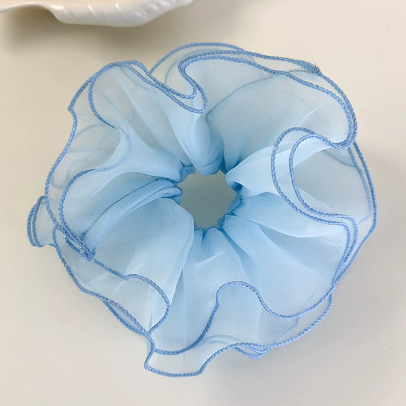 Hair Accessories Blue Lace Plaid Knitted Hair Ring For Women