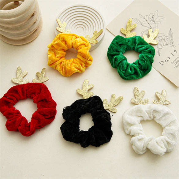 Hair Accessories Cartoon Antlers Plush Hair Rope Hair Ring Handmade Fabric High Elasticity Festive Elements