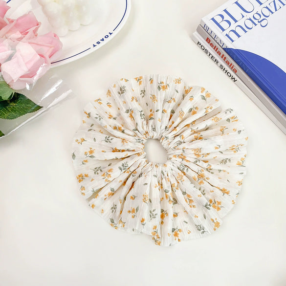 Hair Accessories Cloth Handmade Oversized Floral Hair Ring Pleated Lace Hair Rope Hair Strap