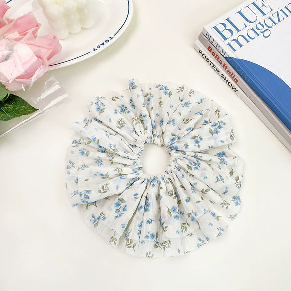 Hair Accessories Cloth Handmade Oversized Floral Hair Ring Pleated Lace Hair Rope Hair Strap
