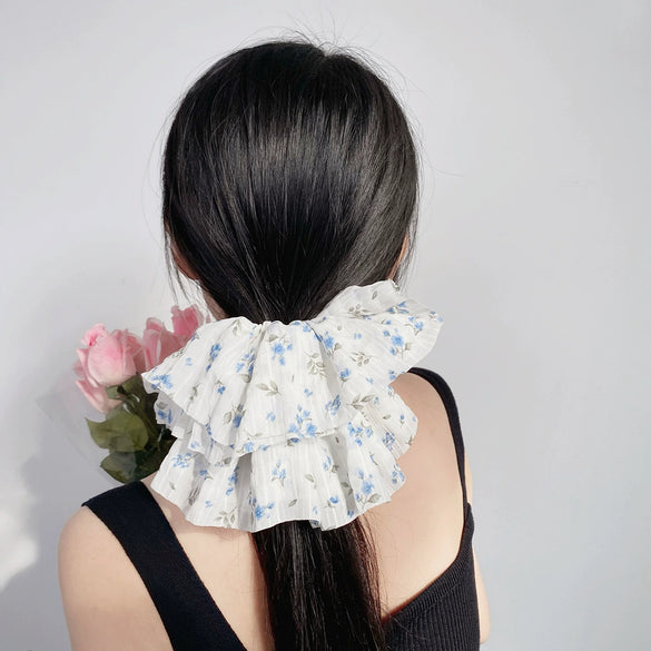 Hair Accessories Cloth Handmade Oversized Floral Hair Ring Pleated Lace Hair Rope Hair Strap