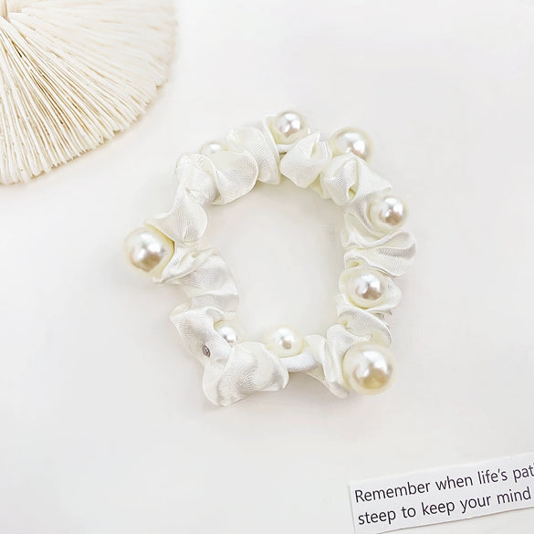 Hair Accessories Cloth Handmade Pearl Intestinal Ring Retro Elegant High Elasticity