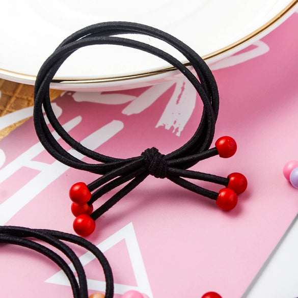 Hair Accessories Cloth Handmade Red Bead Cherry Hair Ring Hair Rope Hair Band