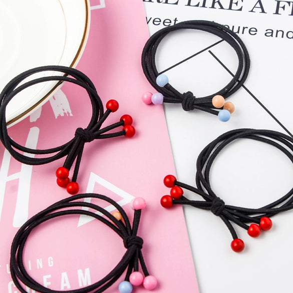 Hair Accessories Cloth Handmade Red Bead Cherry Hair Ring Hair Rope Hair Band