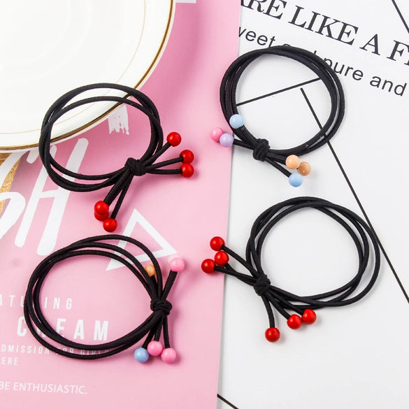 Hair Accessories Cloth Handmade Red Bead Cherry Hair Ring Hair Rope Hair Band