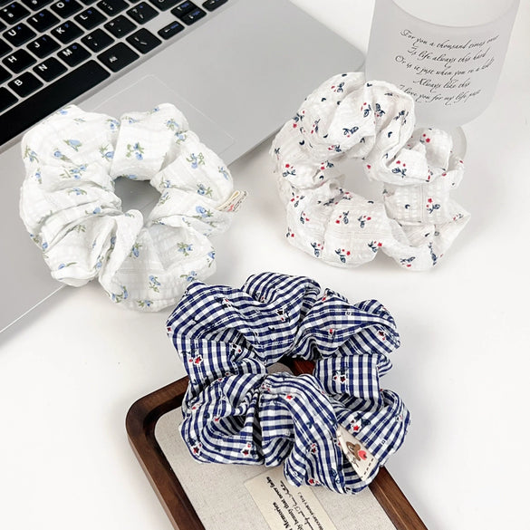 Hair Accessories Cloth Small Flower Plaid Handmade Hair Ring Head Rope For Girls And Women