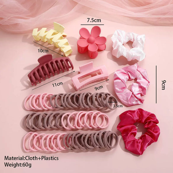 Hair Accessories Cloth Weaving Pink Sweet Style Hair Tie And Hairpin Set