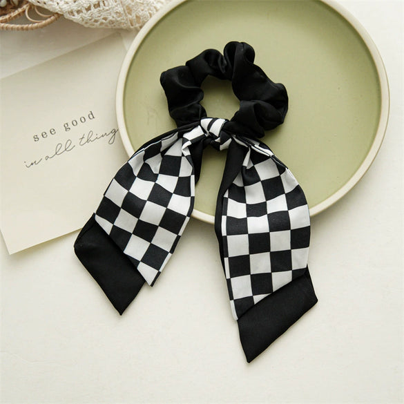 Hair Accessories Fabric Black And White Plaid Sausage Circle Bow Handmade