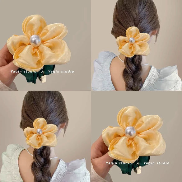 Hair Accessories Fabric Handmade Flower Pearl High Elasticity Light Luxury Style Hair Ring