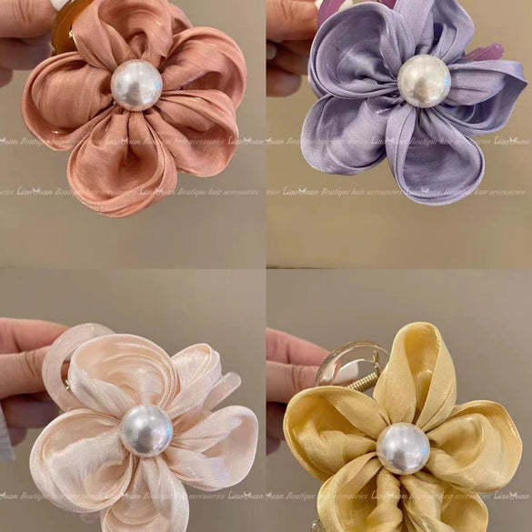 Hair Accessories Fabric Handmade Flower Pearl High Elasticity Light Luxury Style Hair Ring