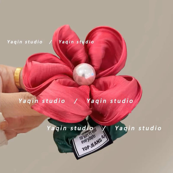 Hair Accessories Fabric Handmade Flower Pearl High Elasticity Light Luxury Style Hair Ring