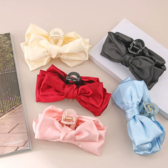 Hair Accessories Fabric Handmade Large Bow Claw Hairpin For Women
