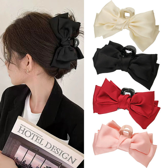 Hair Accessories Fabric Handmade Large Bow Claw Hairpin For Women