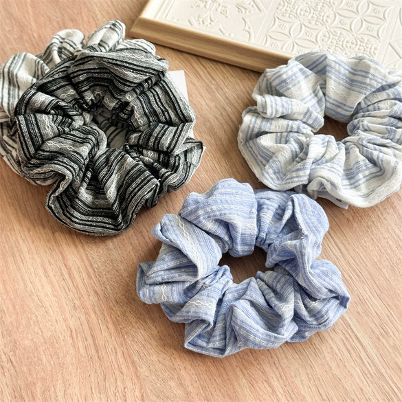 Hair Accessories Fabric Handmade Retro Striped Blue Intestine Shaped Hair Ring For Women