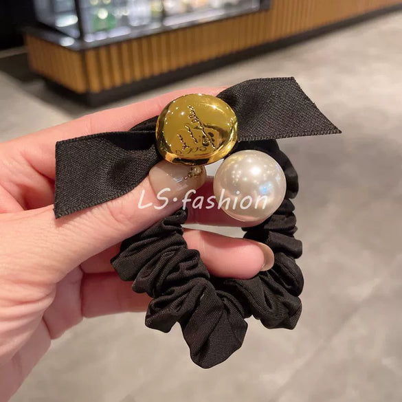 Hair Accessories Fabric Handmade Ribbon Bow Pearl Style